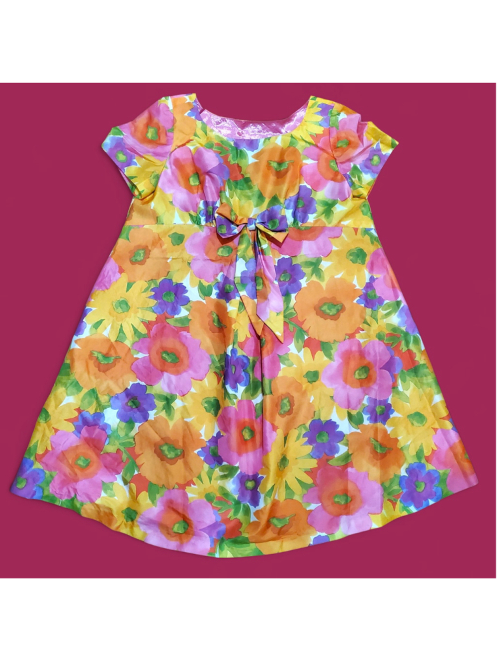 Vintage 1960s/70s Floral Empire Waist Bow Swing/ Maternity Babydoll Dres